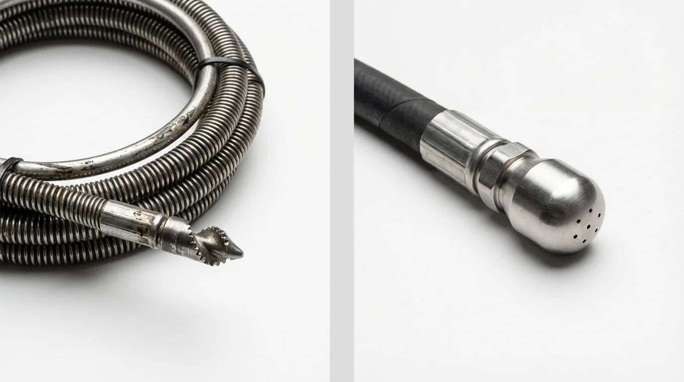 Drain snake cable and hydro jetting nozzle used for drain cleaning in Lecanto, FL
