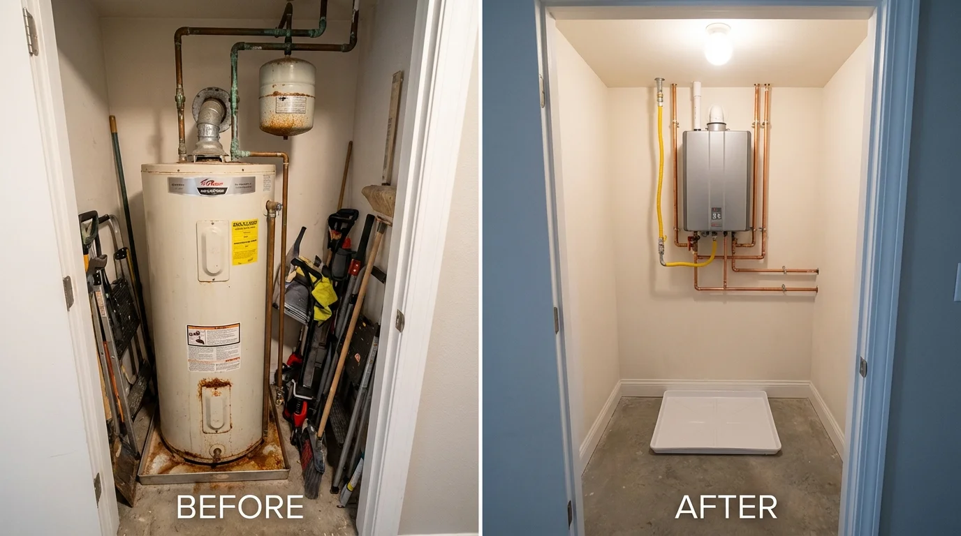 Tank water heater versus wall-mounted tankless unit comparison for Lecanto, FL homeowners