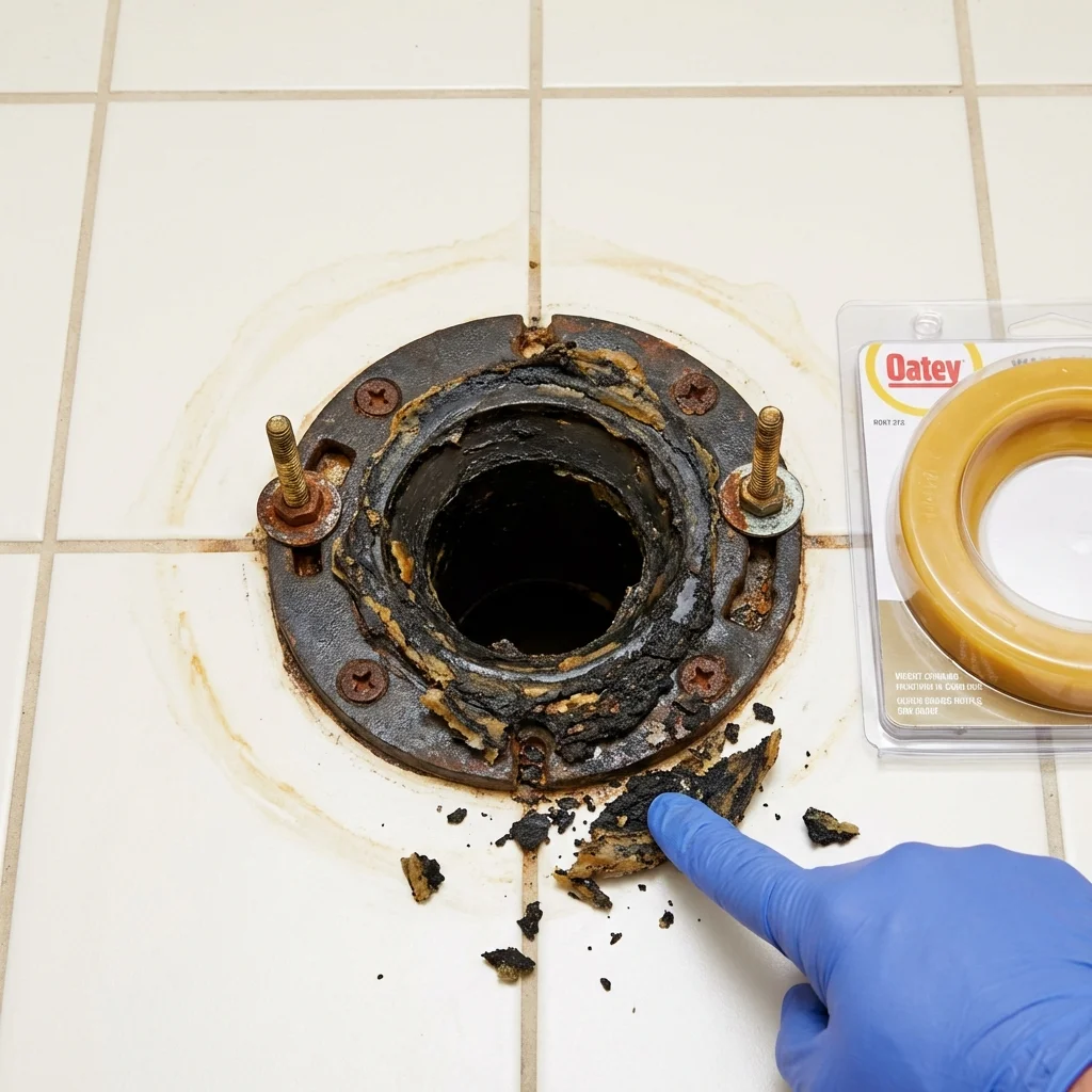 Failed wax ring showing water seepage at the base of a toilet in a Lecanto, FL home